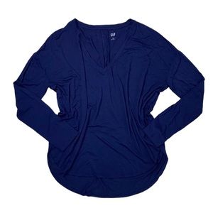 GAP Oversized Long Sleeve V Neck Jersey Shirt Large Navy Blue